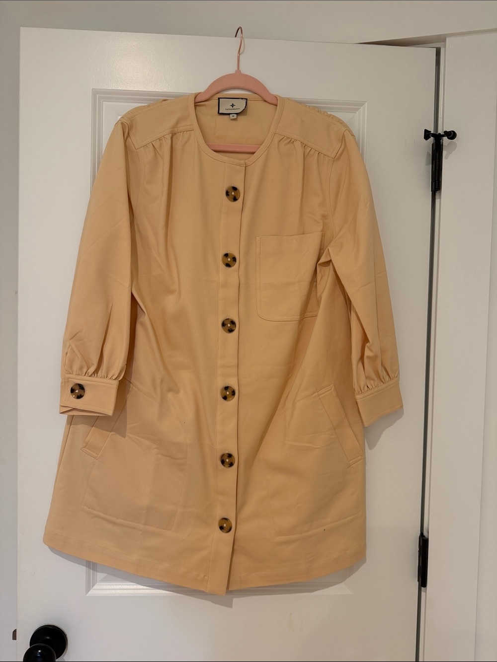 Neutral Beige Button-Front Mini Dress with Porpoise Buttons